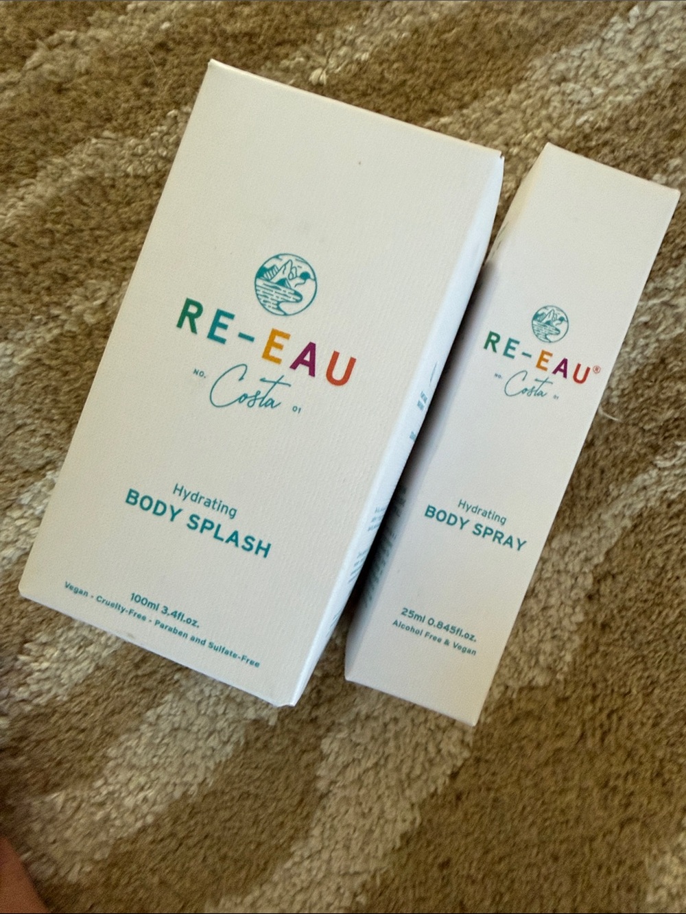 NIB Re-Eau Costa Body hydrating spray 25ml & splash 100ml $150 set of 2 full sz